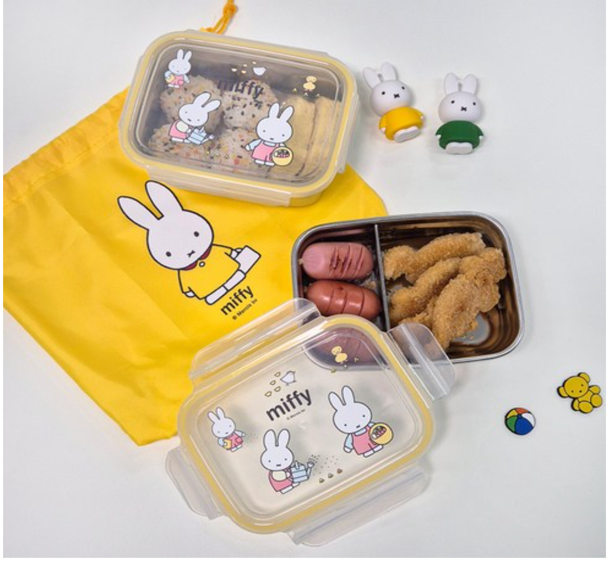 [스텐도시락] 미피 스텐 사각 2단 가방 도시락 세트 Miffy Stainless Steel 2-Tier Lunch Box Set