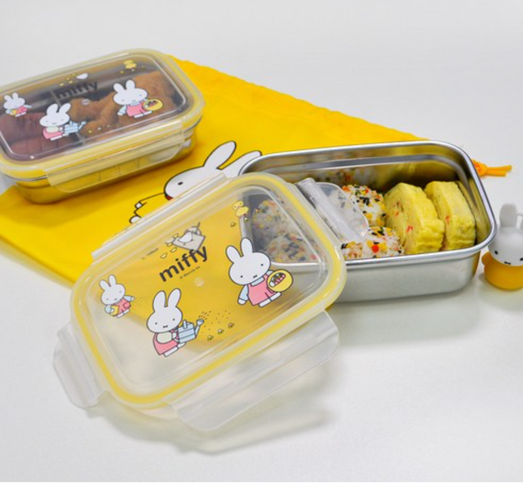 [스텐도시락] 미피 스텐 사각 2단 가방 도시락 세트 Miffy Stainless Steel 2-Tier Lunch Box Set