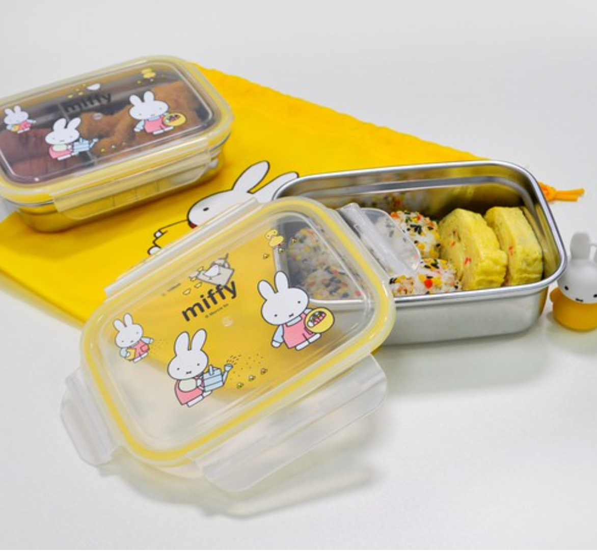 [스텐도시락] 미피 스텐 사각 2단 가방 도시락 세트 Miffy Stainless Steel 2-Tier Lunch Box Set