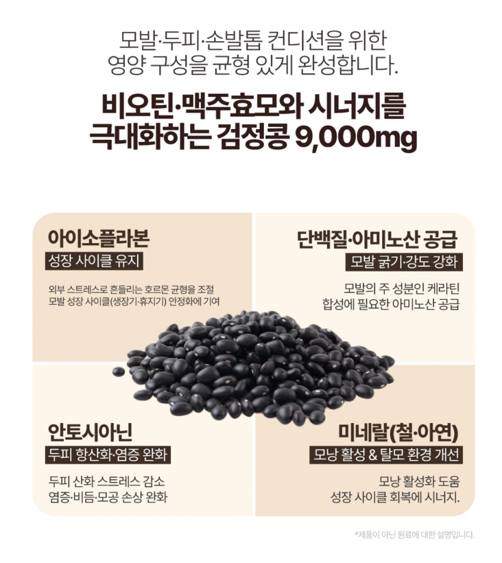 [재구매 1위/ 압도적 용량 실속형][헤어,손발톱 영양제] No.1 뉴트리정 가득채운 비오틴 검정콩 맥주효모 52200 180정/ Nutrijung Biotin Black Bean Brewer’s Yeast 52200