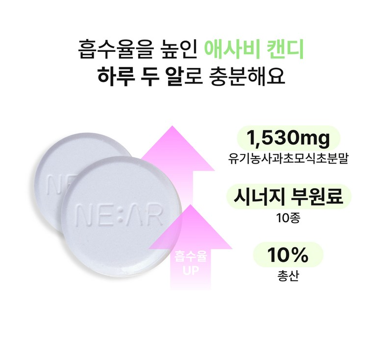 🔥[쿠팡 1위 혈당컷다이어트 보조제] [혈당컷 애사비 캔디][인플루언스들 Pick]🔥 니아르 퓨어 애사비 캔디 NE:AR Pure Apple Cider Vinegar Candy 28정.