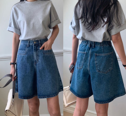 🌸 봄신상 🌸 럭키룸 포켓 포인트 뒷밴딩 데님 반바지 💙  Lucky Room Pocket Point Back-Banding Denim Shorts