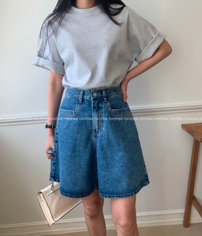 🌸 봄신상 🌸 럭키룸 포켓 포인트 뒷밴딩 데님 반바지 💙  Lucky Room Pocket Point Back-Banding Denim Shorts
