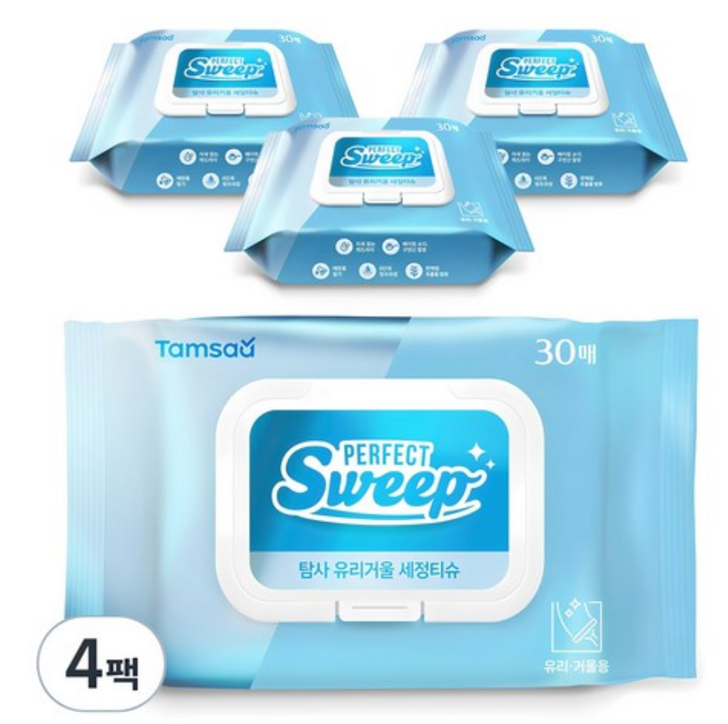 🪞🫧탐사 유리·거울 세정티슈🧼Perfect Sweep Glass & Mirror Cleaning Wipes (4-Pack Set)