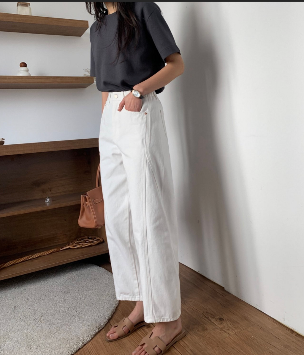 🌸 26ss봄신상🌸 럭키룸 뒷밴딩 화이트 쌍침 면 100%팬츠 🤍 Back-Banding White Cotton Pants