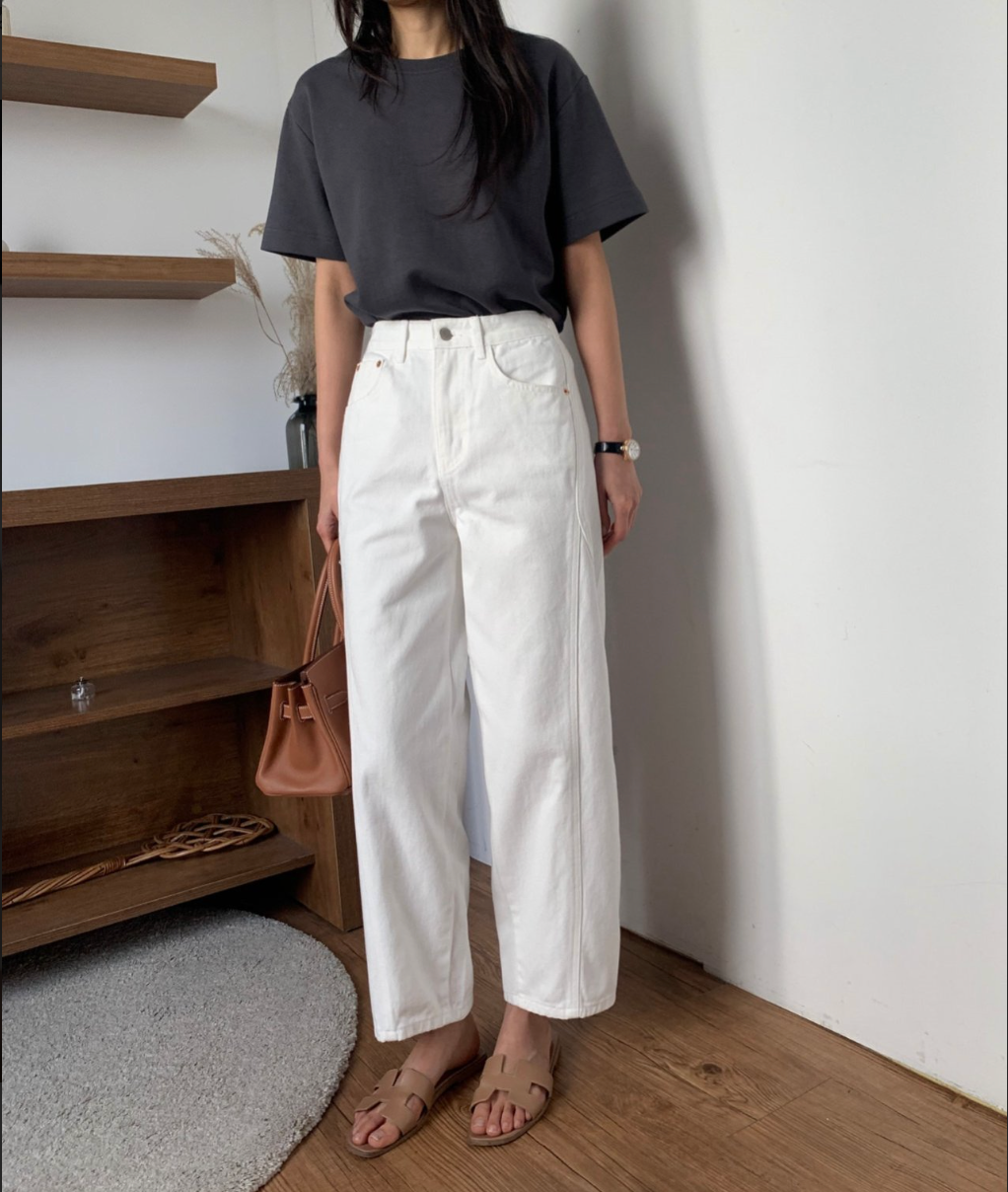 🌸 26ss봄신상🌸 럭키룸 뒷밴딩 화이트 쌍침 면 100%팬츠 🤍 Back-Banding White Cotton Pants