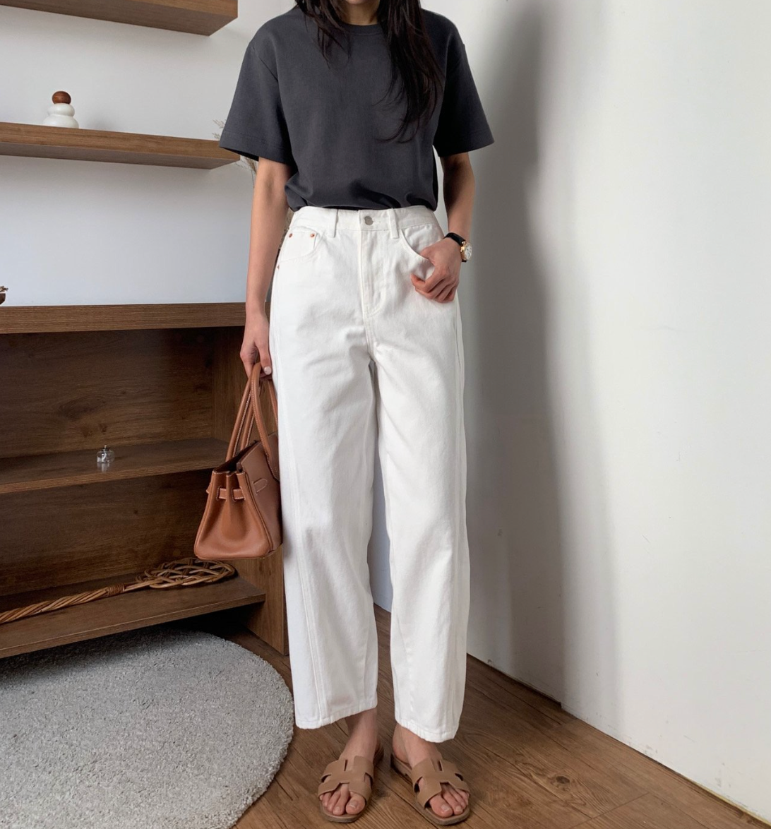 🌸 26ss봄신상🌸 럭키룸 뒷밴딩 화이트 쌍침 면 100%팬츠 🤍 Back-Banding White Cotton Pants