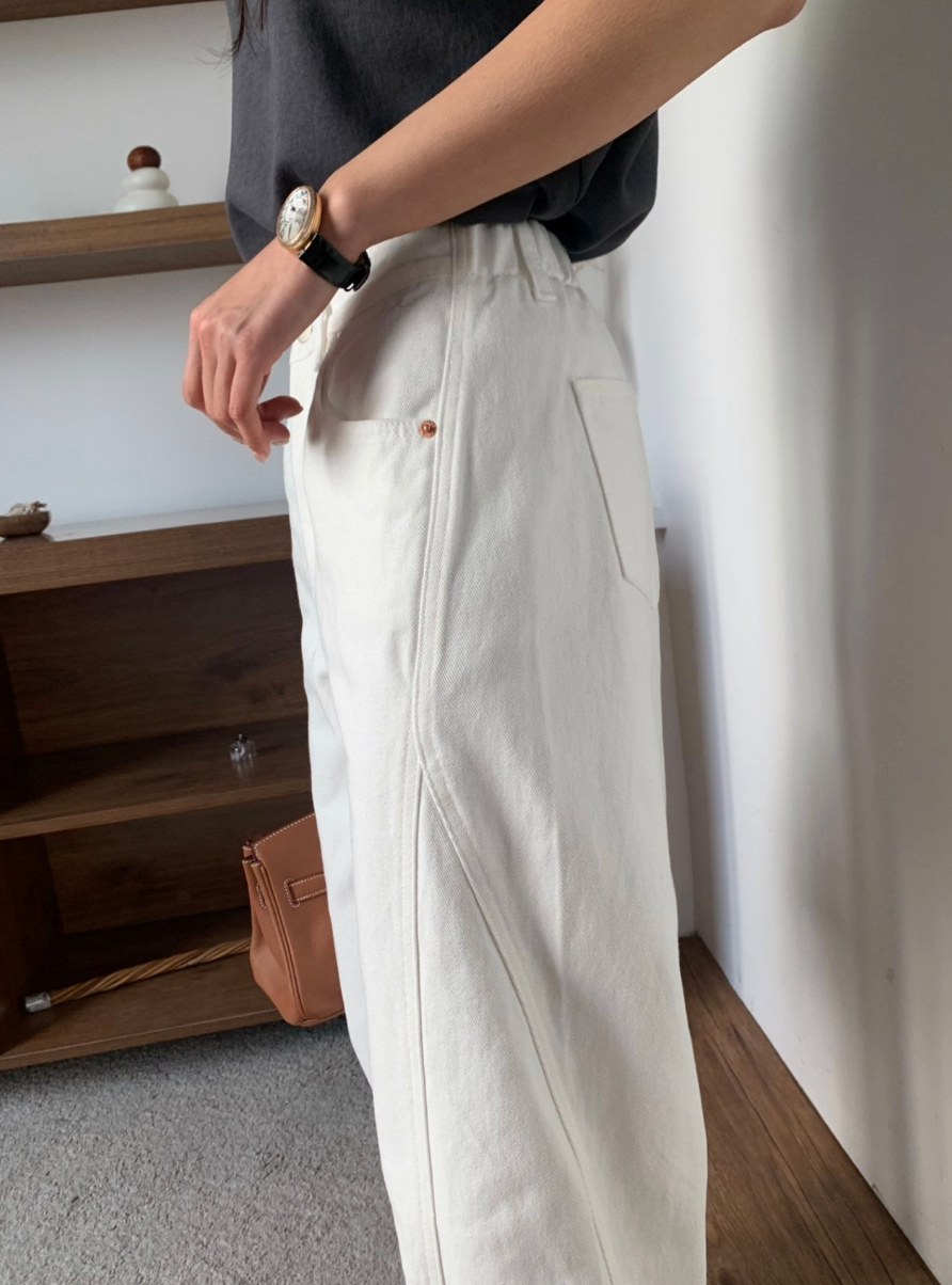 🌸 26ss봄신상🌸 럭키룸 뒷밴딩 화이트 쌍침 면 100%팬츠 🤍 Back-Banding White Cotton Pants