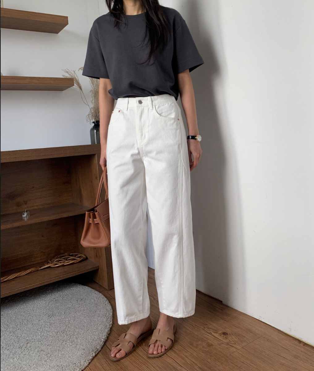 🌸 26ss봄신상🌸 럭키룸 뒷밴딩 화이트 쌍침 면 100%팬츠 🤍 Back-Banding White Cotton Pants