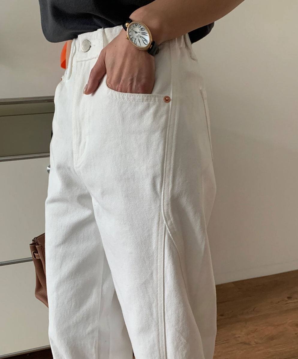 🌸 26ss봄신상🌸 럭키룸 뒷밴딩 화이트 쌍침 면 100%팬츠 🤍 Back-Banding White Cotton Pants