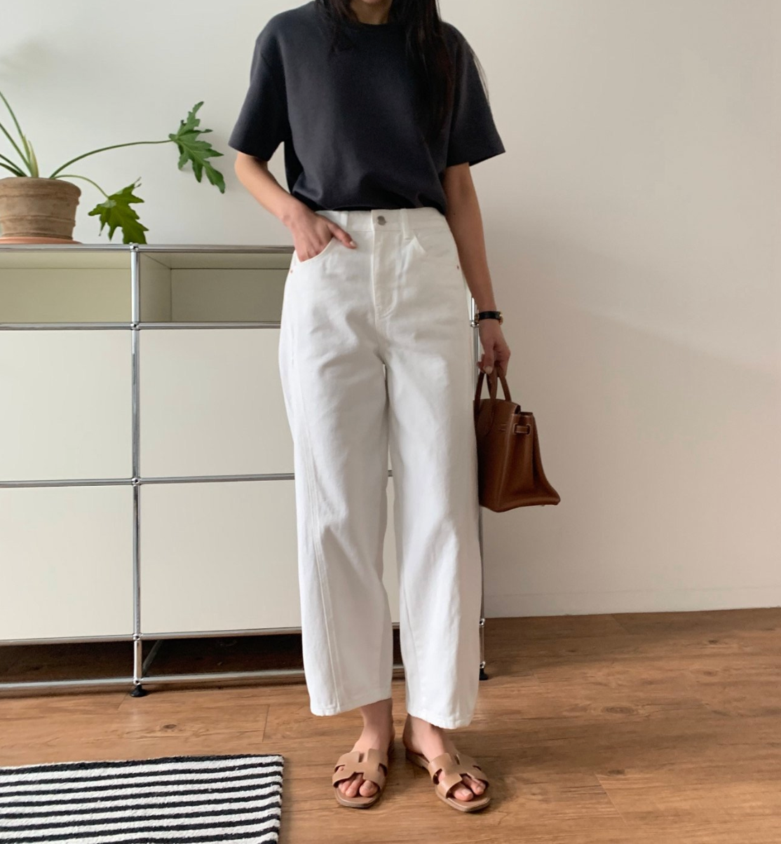 🌸 26ss봄신상🌸 럭키룸 뒷밴딩 화이트 쌍침 면 100%팬츠 🤍 Back-Banding White Cotton Pants