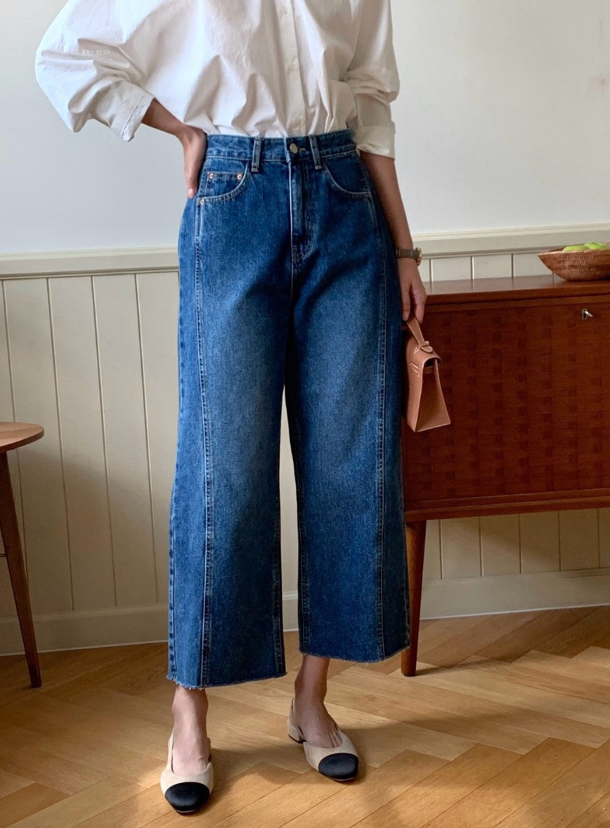 🌸 봄신상🌸[S-L] 봄신상 재진행 럭키룸 노밴딩 청바지 투절개 쌍침 커팅 데님 팬츠 | Spring Two-Cut Line Denim Pants