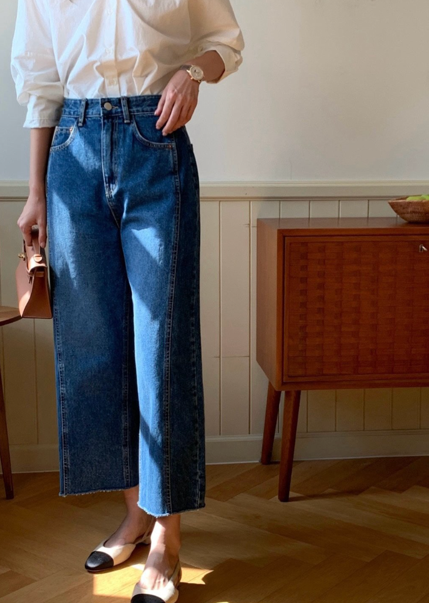 🌸 봄신상🌸[S-L] 봄신상 재진행 럭키룸 노밴딩 청바지 투절개 쌍침 커팅 데님 팬츠 | Spring Two-Cut Line Denim Pants