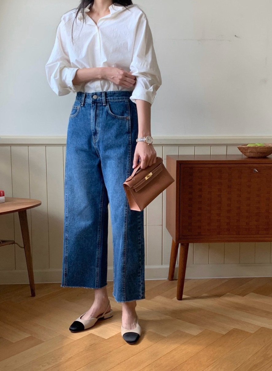 🌸 봄신상🌸[S-L] 봄신상 재진행 럭키룸 노밴딩 청바지 투절개 쌍침 커팅 데님 팬츠 | Spring Two-Cut Line Denim Pants