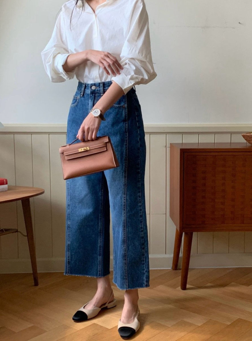 🌸 봄신상🌸[S-L] 봄신상 재진행 럭키룸 노밴딩 청바지 투절개 쌍침 커팅 데님 팬츠 | Spring Two-Cut Line Denim Pants