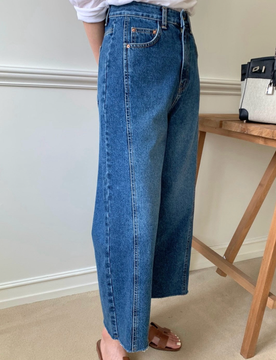 🌸 봄신상🌸[S-L] 봄신상 재진행 럭키룸 노밴딩 청바지 투절개 쌍침 커팅 데님 팬츠 | Spring Two-Cut Line Denim Pants