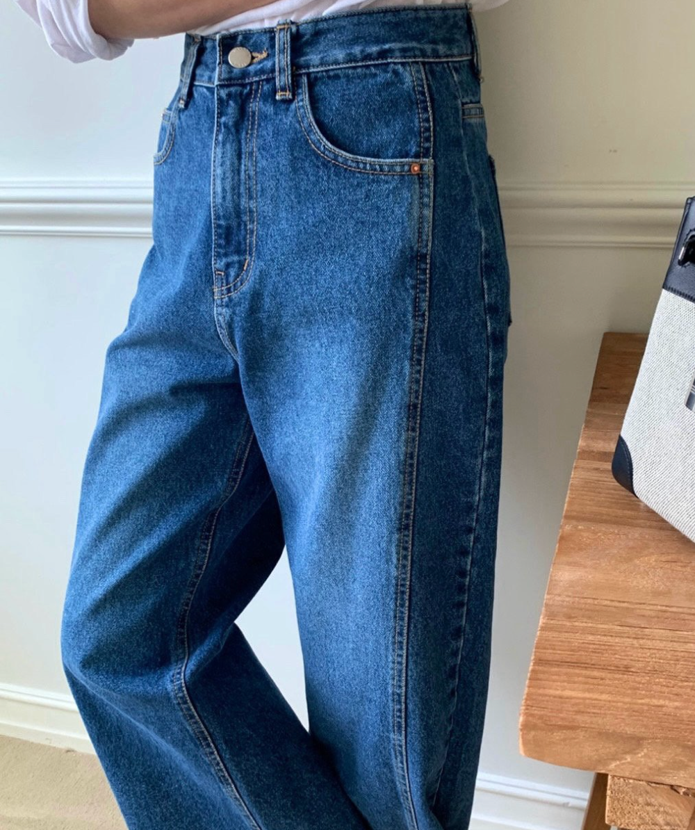 🌸 봄신상🌸[S-L] 봄신상 재진행 럭키룸 노밴딩 청바지 투절개 쌍침 커팅 데님 팬츠 | Spring Two-Cut Line Denim Pants