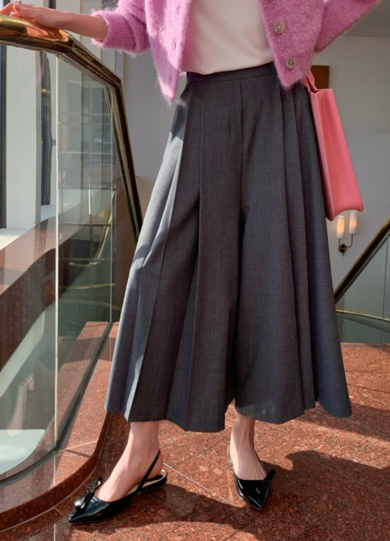 [🌸봄신상] [66까지가능] 로우게이지 TR 주름 치마바지 와이드 플리츠 팬츠 Low-Gauge TR Pleated Skirt Pants
