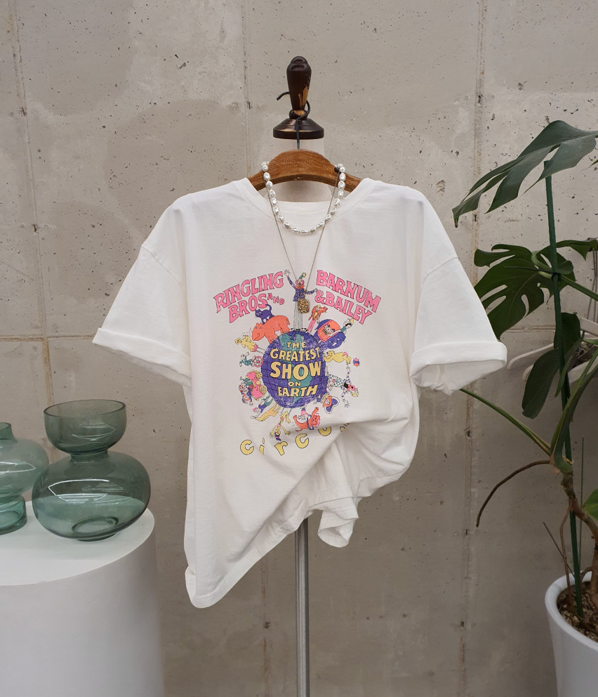 🌼[26SS 봄신상] 🌸 써커스 빈티지 프린팅 오버핏 티셔츠 🎪 Circus Vintage Graphic Oversized T-Shirt