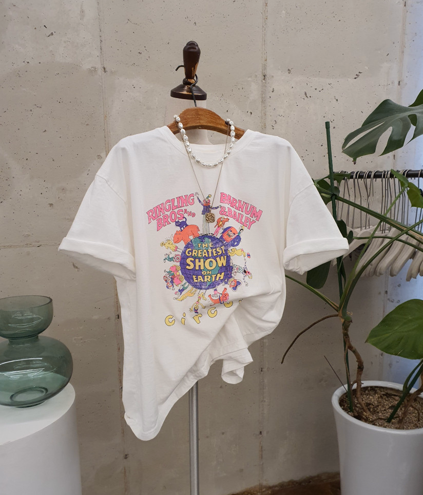 🌼[26SS 봄신상] 🌸 써커스 빈티지 프린팅 오버핏 티셔츠 🎪 Circus Vintage Graphic Oversized T-Shirt