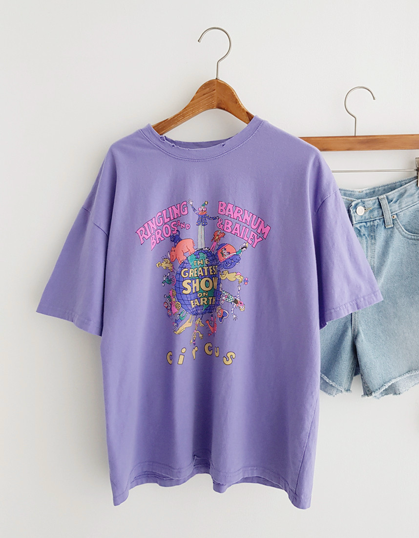 🌼[26SS 봄신상] 🌸 써커스 빈티지 프린팅 오버핏 티셔츠 🎪 Circus Vintage Graphic Oversized T-Shirt