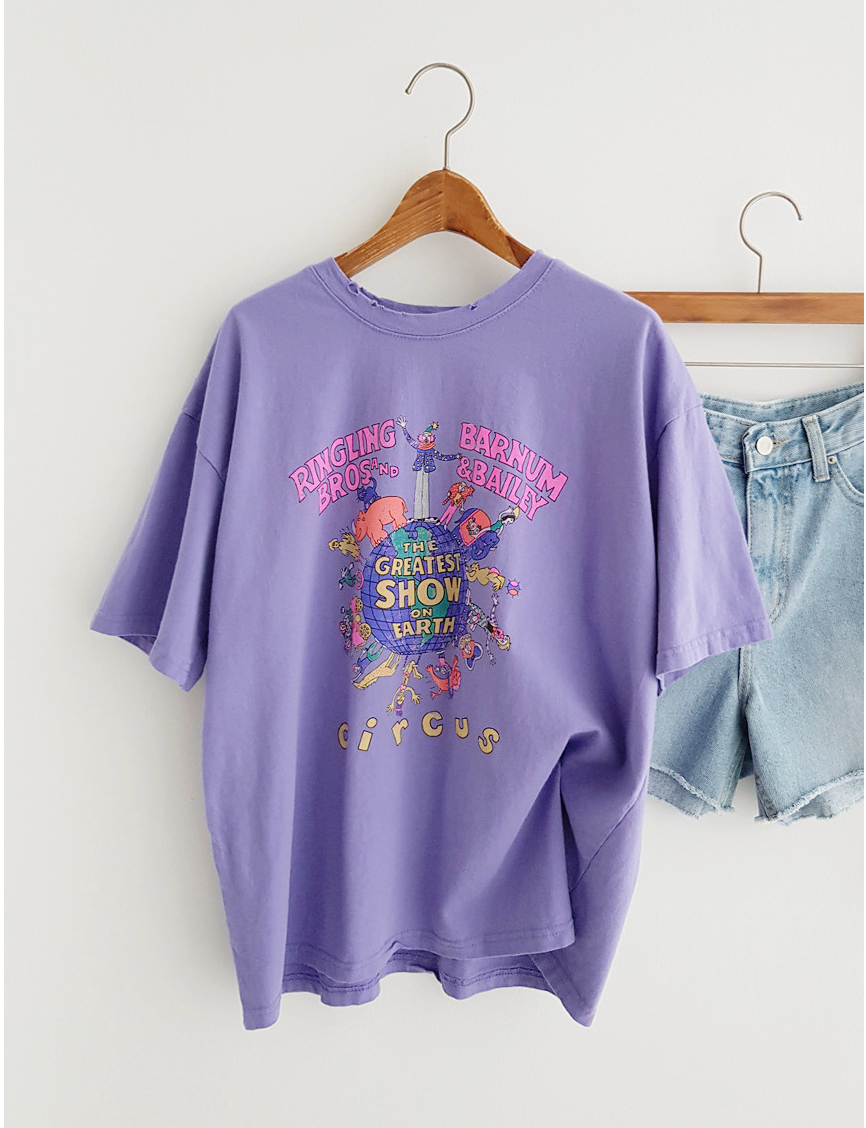 🌼[26SS 봄신상] 🌸 써커스 빈티지 프린팅 오버핏 티셔츠 🎪 Circus Vintage Graphic Oversized T-Shirt
