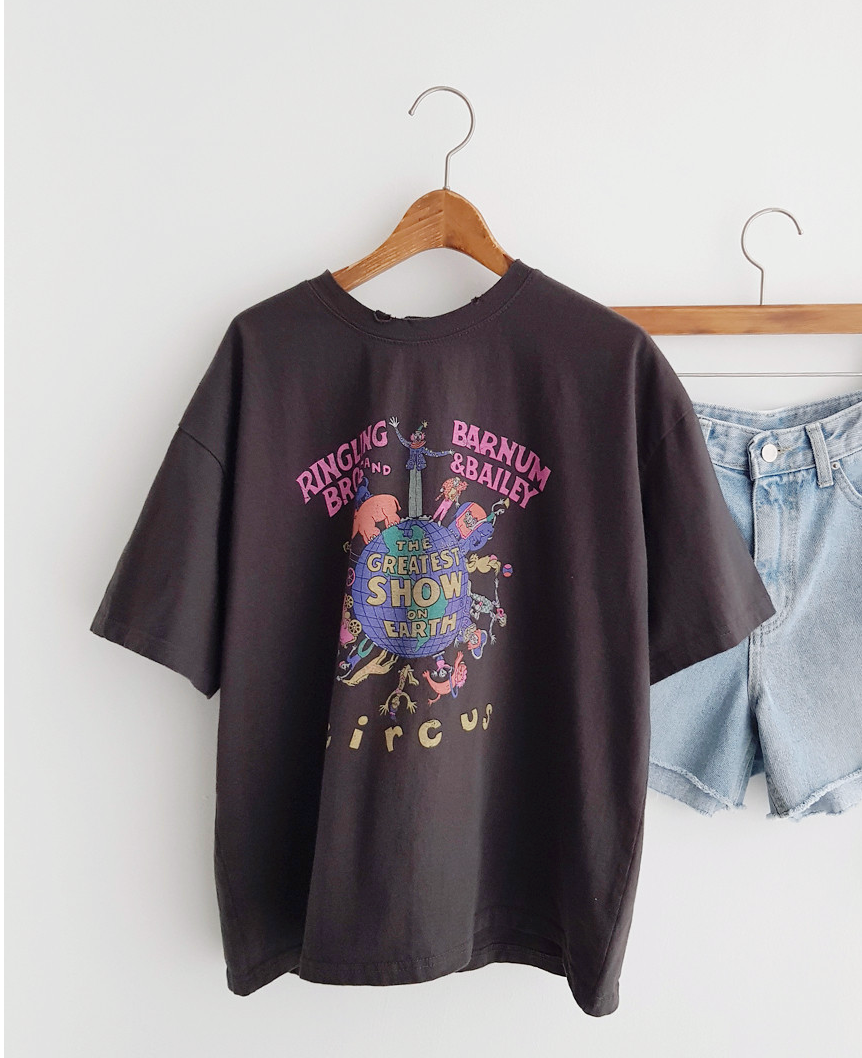 🌼[26SS 봄신상] 🌸 써커스 빈티지 프린팅 오버핏 티셔츠 🎪 Circus Vintage Graphic Oversized T-Shirt