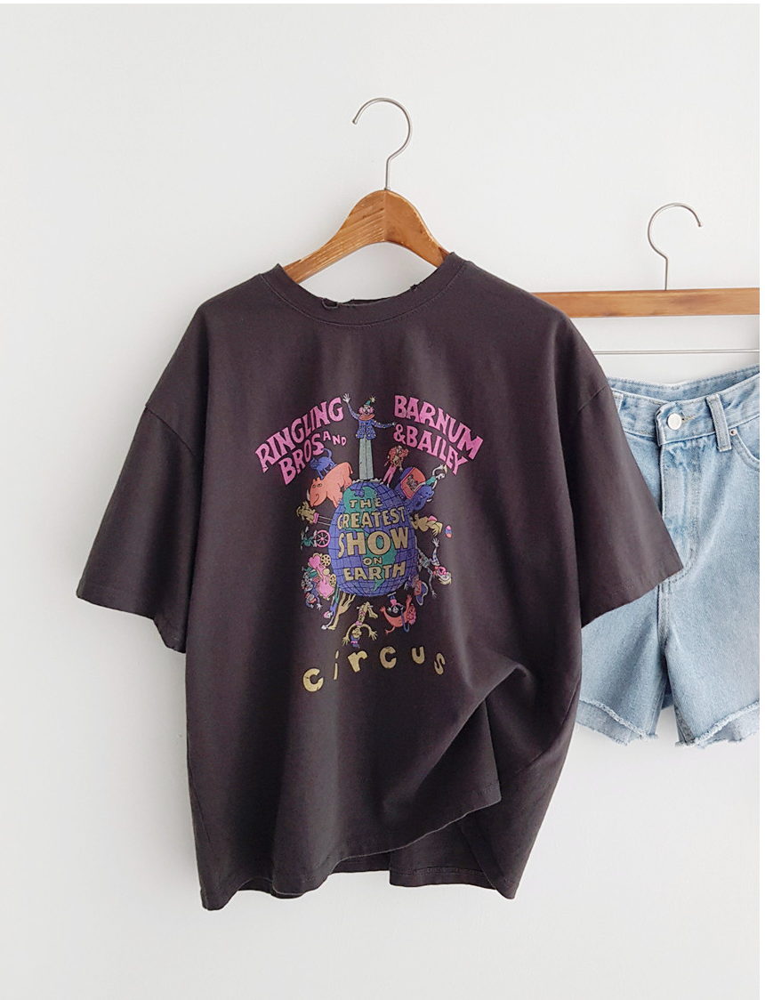 🌼[26SS 봄신상] 🌸 써커스 빈티지 프린팅 오버핏 티셔츠 🎪 Circus Vintage Graphic Oversized T-Shirt