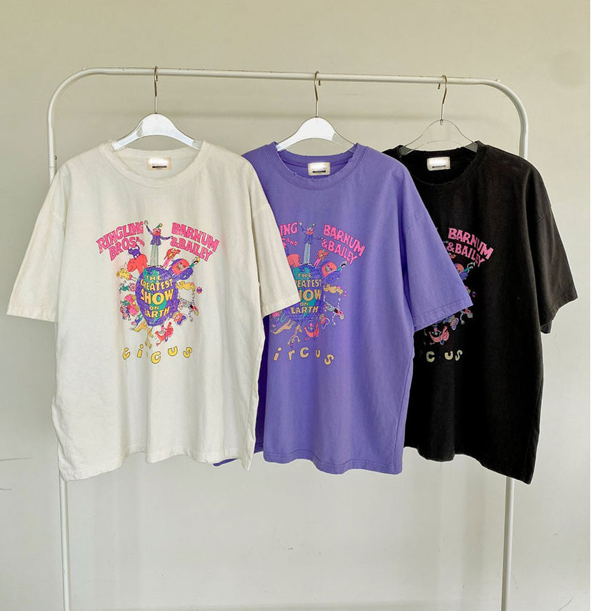 🌼[26SS 봄신상] 🌸 써커스 빈티지 프린팅 오버핏 티셔츠 🎪 Circus Vintage Graphic Oversized T-Shirt