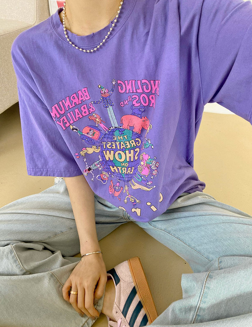 🌼[26SS 봄신상] 🌸 써커스 빈티지 프린팅 오버핏 티셔츠 🎪 Circus Vintage Graphic Oversized T-Shirt