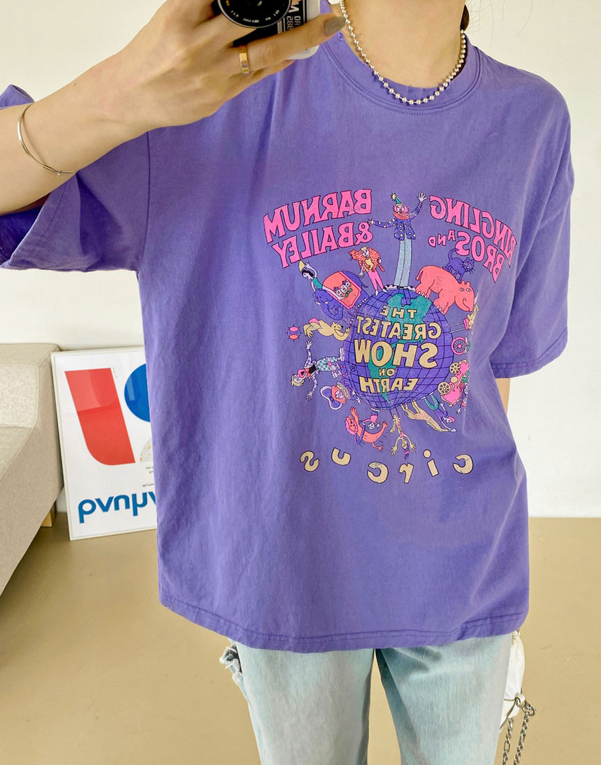 🌼[26SS 봄신상] 🌸 써커스 빈티지 프린팅 오버핏 티셔츠 🎪 Circus Vintage Graphic Oversized T-Shirt