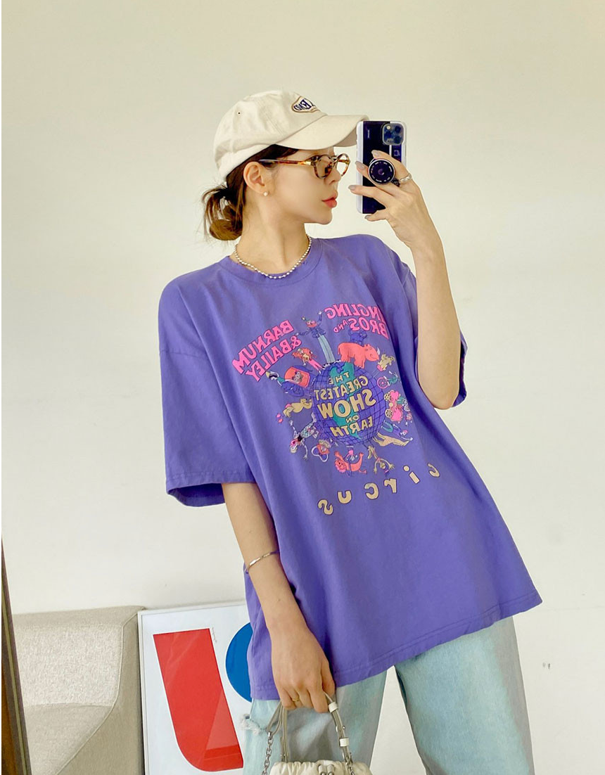 🌼[26SS 봄신상] 🌸 써커스 빈티지 프린팅 오버핏 티셔츠 🎪 Circus Vintage Graphic Oversized T-Shirt