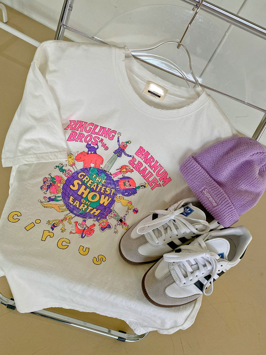 🌼[26SS 봄신상] 🌸 써커스 빈티지 프린팅 오버핏 티셔츠 🎪 Circus Vintage Graphic Oversized T-Shirt