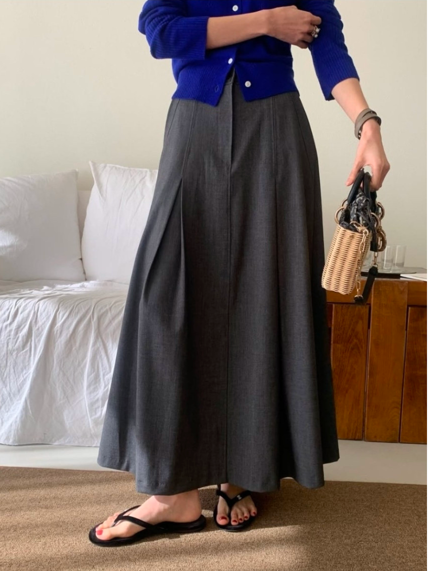 🌼[봄신상 스커트]🌸 로우게이지 봄 티알 플레어 롱스커트 2COL – 차르르 흐르는 우아한 A라인 실루엣 Low Gauge Spring TR Flare Long Skirt