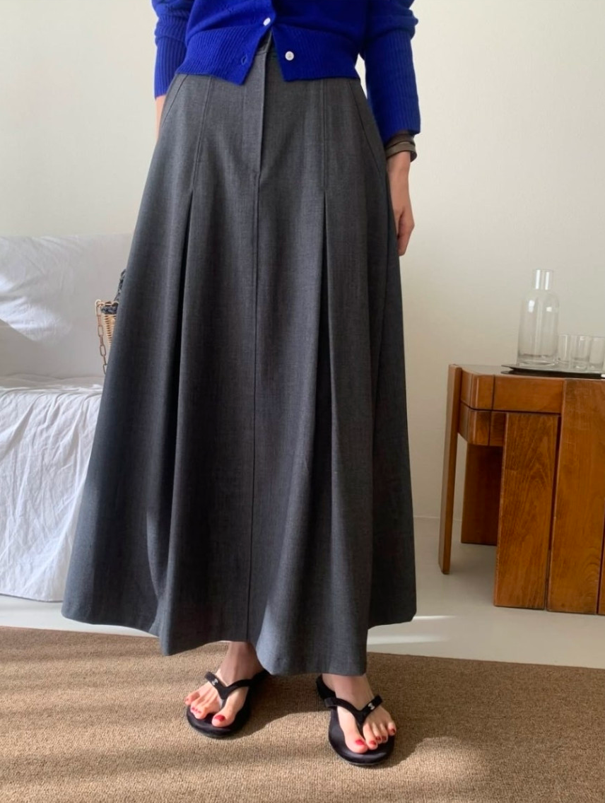 🌼[봄신상 스커트]🌸 로우게이지 봄 티알 플레어 롱스커트 2COL – 차르르 흐르는 우아한 A라인 실루엣 Low Gauge Spring TR Flare Long Skirt