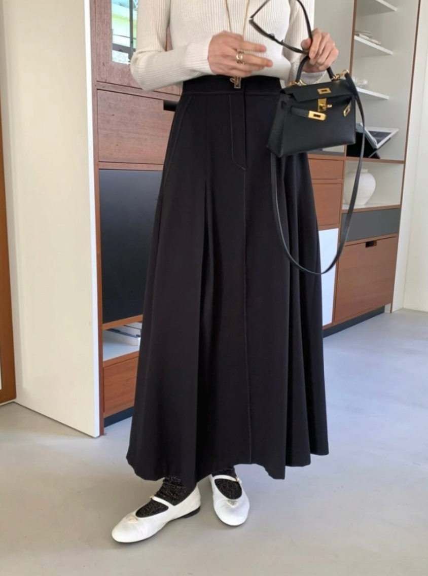 🌼[봄신상 스커트]🌸 로우게이지 봄 티알 플레어 롱스커트 2COL – 차르르 흐르는 우아한 A라인 실루엣 Low Gauge Spring TR Flare Long Skirt