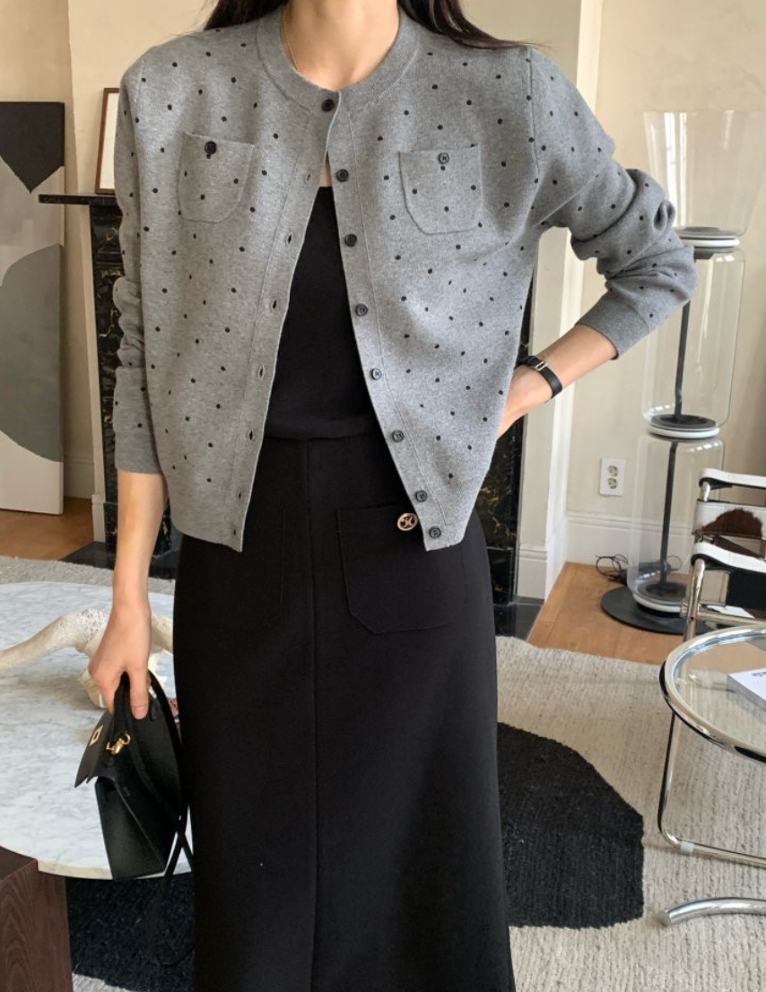 💕[봄신상][로우게이지]💕✨ 26SS 이중 도트 프리미엄 가디건 Double Dot Feminine Cardigan (4 Colors)
