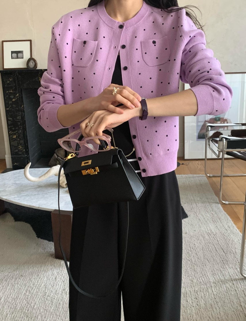 💕[봄신상][로우게이지]💕✨ 26SS 이중 도트 프리미엄 가디건 Double Dot Feminine Cardigan (4 Colors)
