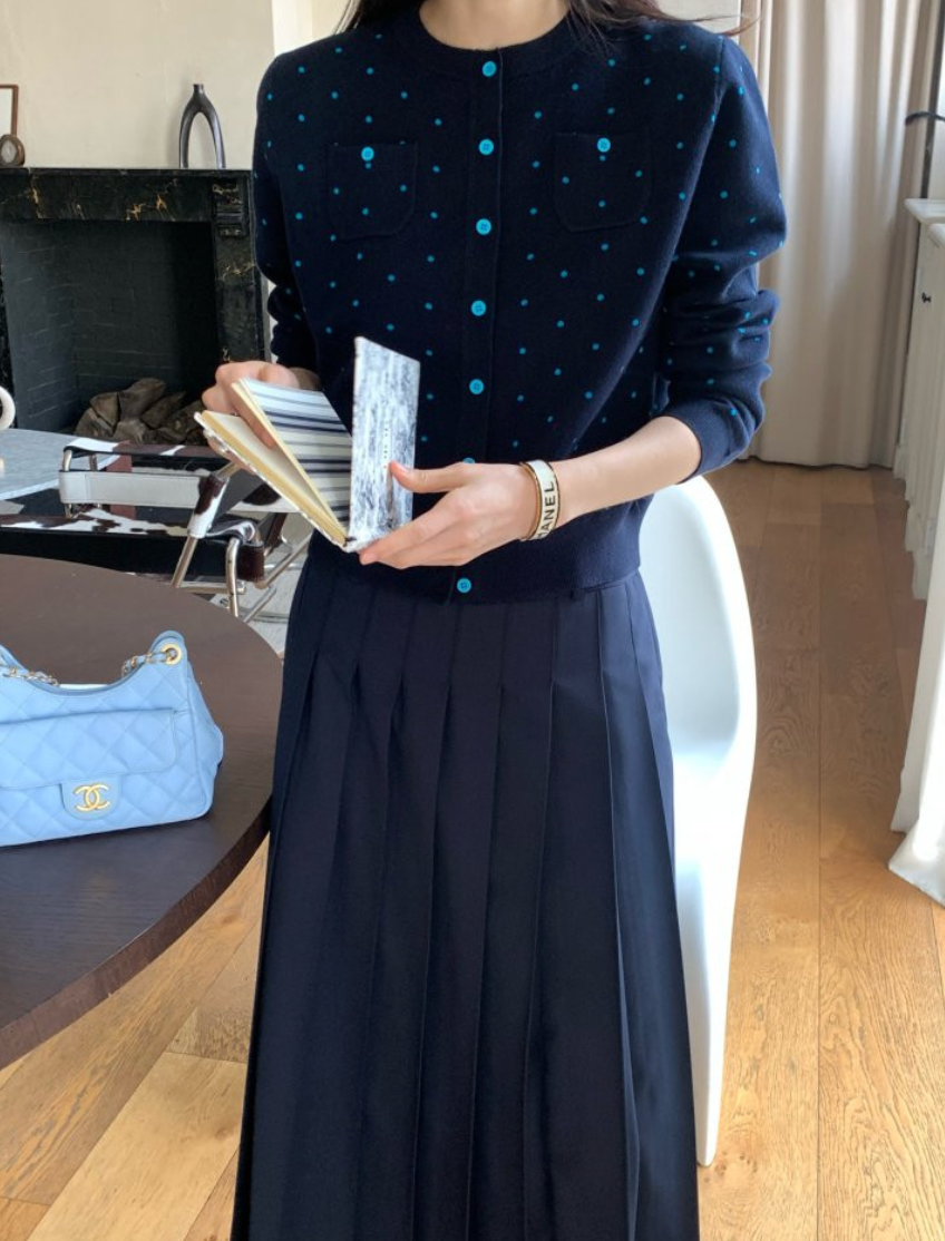 💕[봄신상][로우게이지]💕✨ 26SS 이중 도트 프리미엄 가디건 Double Dot Feminine Cardigan (4 Colors)