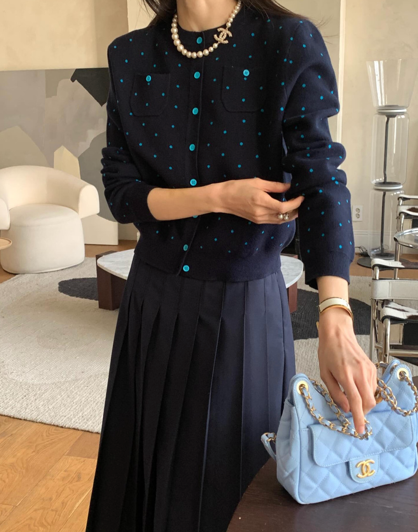 💕[봄신상][로우게이지]💕✨ 26SS 이중 도트 프리미엄 가디건 Double Dot Feminine Cardigan (4 Colors)