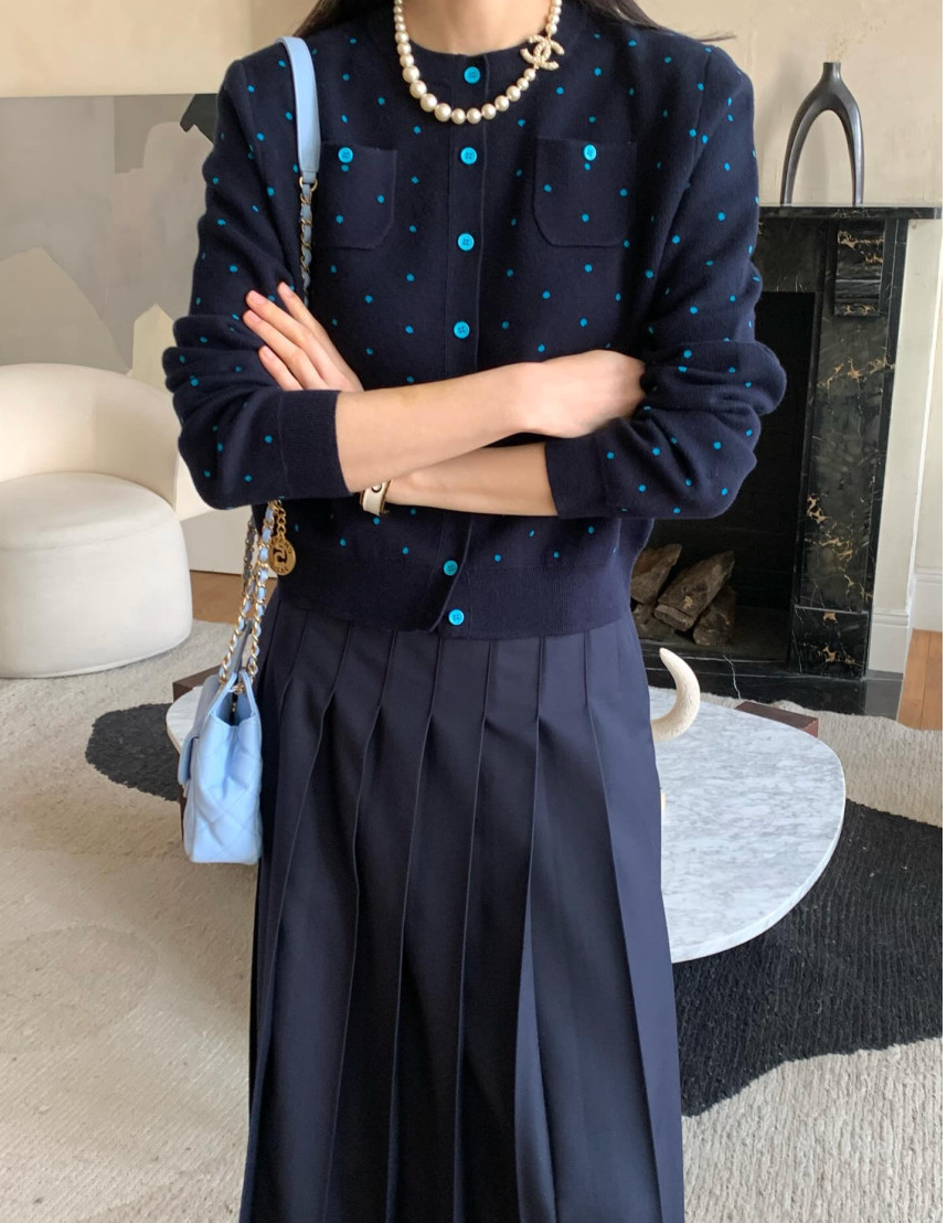💕[봄신상][로우게이지]💕✨ 26SS 이중 도트 프리미엄 가디건 Double Dot Feminine Cardigan (4 Colors)