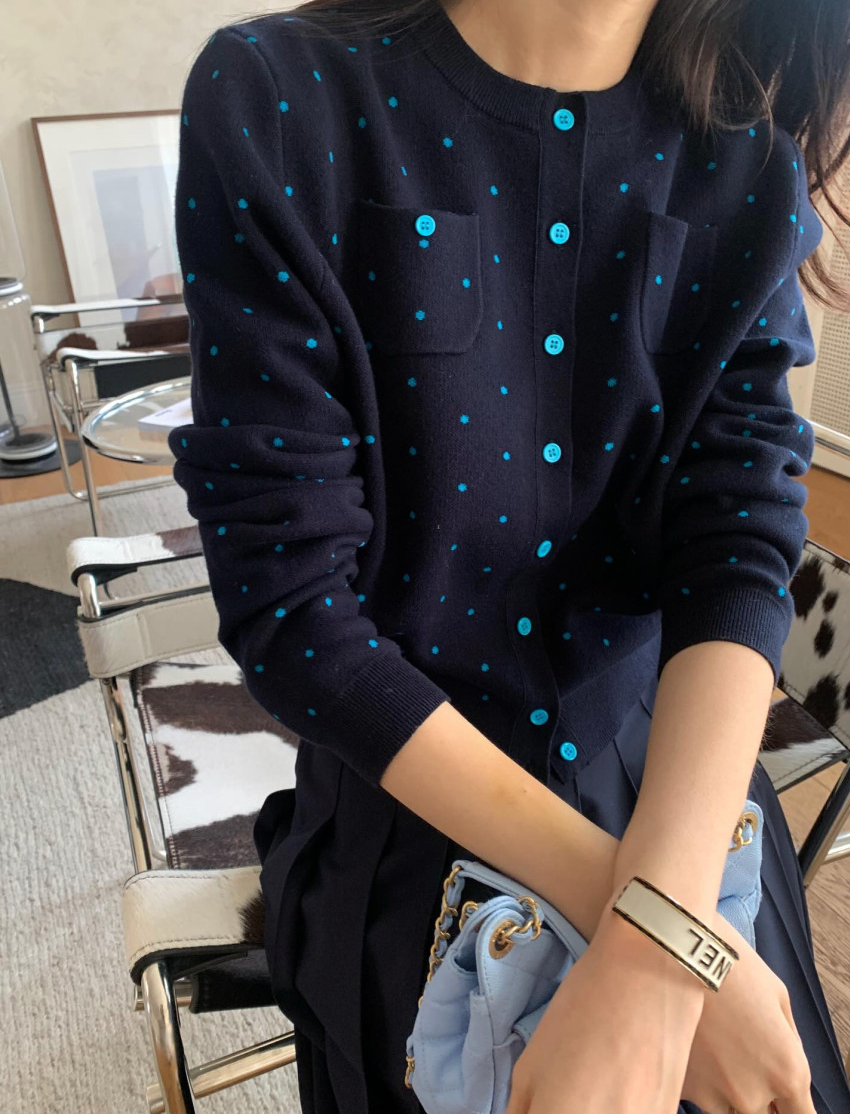 💕[봄신상][로우게이지]💕✨ 26SS 이중 도트 프리미엄 가디건 Double Dot Feminine Cardigan (4 Colors)