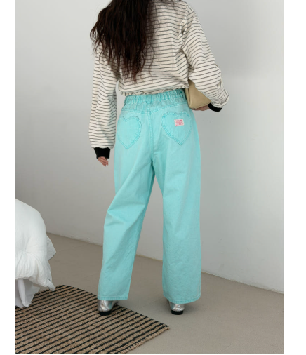 🌸 26SS 봄신상🌼  🩷하트🩷뒷포켓 피그먼트 밴딩 와이드 팬츠 Heart Back Pocket Pigment Banded Wide Pants
