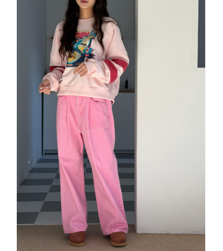 🌸 26SS 봄신상🌼  🩷하트🩷뒷포켓 피그먼트 밴딩 와이드 팬츠 Heart Back Pocket Pigment Banded Wide Pants