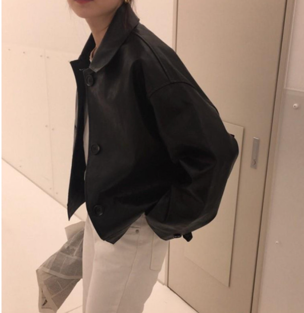 🍂🏍️[PU 가죽자켓]싱글 카라 베이직 무광 레더 숏자켓 – 데일리 미니멀 가죽 자켓 / Single Collar Basic Leather Short Jacket – Everyday Minimal Faux Leather Jacket