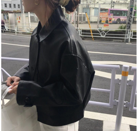 🍂🏍️[PU 가죽자켓]싱글 카라 베이직 무광 레더 숏자켓 – 데일리 미니멀 가죽 자켓 / Single Collar Basic Leather Short Jacket – Everyday Minimal Faux Leather Jacket