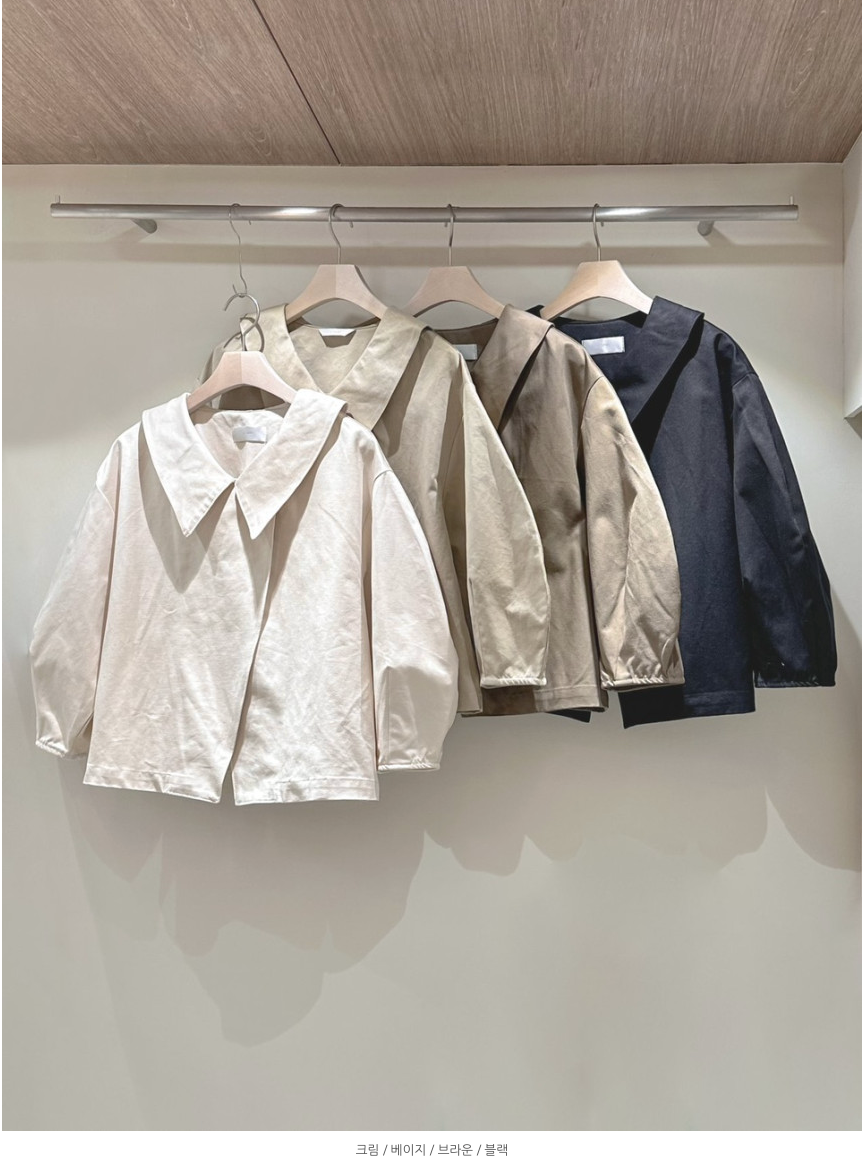 🛍️🌼26SS 볼륨 퍼프 소매 사선 카라 크롭 자켓🌼 – 블라우스형 부티끄 유니크 자켓 / 26SS Volume Puff Sleeve Asymmetrical Collar Cropped Jacket – Boutique Blouse-Style Jacket