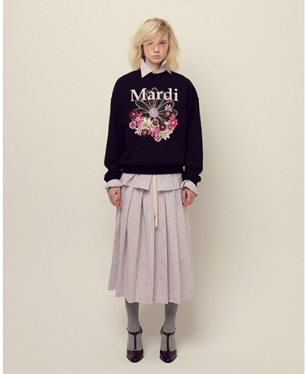 🌺[마르디 메크르디] 🌺 SWEATSHIRT FLOWERMARDI JARDIN_BLACK PALEPINK / Mardi Mercredi Sweatshirt Flowermardi Jardin Black Pale Pink