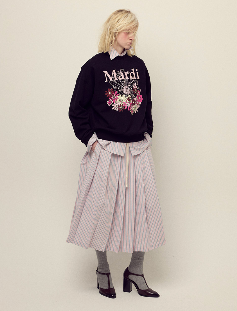 🌺[마르디 메크르디] 🌺 SWEATSHIRT FLOWERMARDI JARDIN_BLACK PALEPINK / Mardi Mercredi Sweatshirt Flowermardi Jardin Black Pale Pink