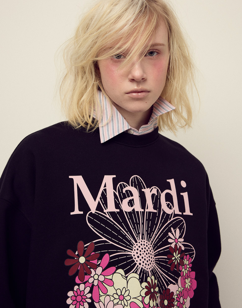 🌺[마르디 메크르디] 🌺 SWEATSHIRT FLOWERMARDI JARDIN_BLACK PALEPINK / Mardi Mercredi Sweatshirt Flowermardi Jardin Black Pale Pink